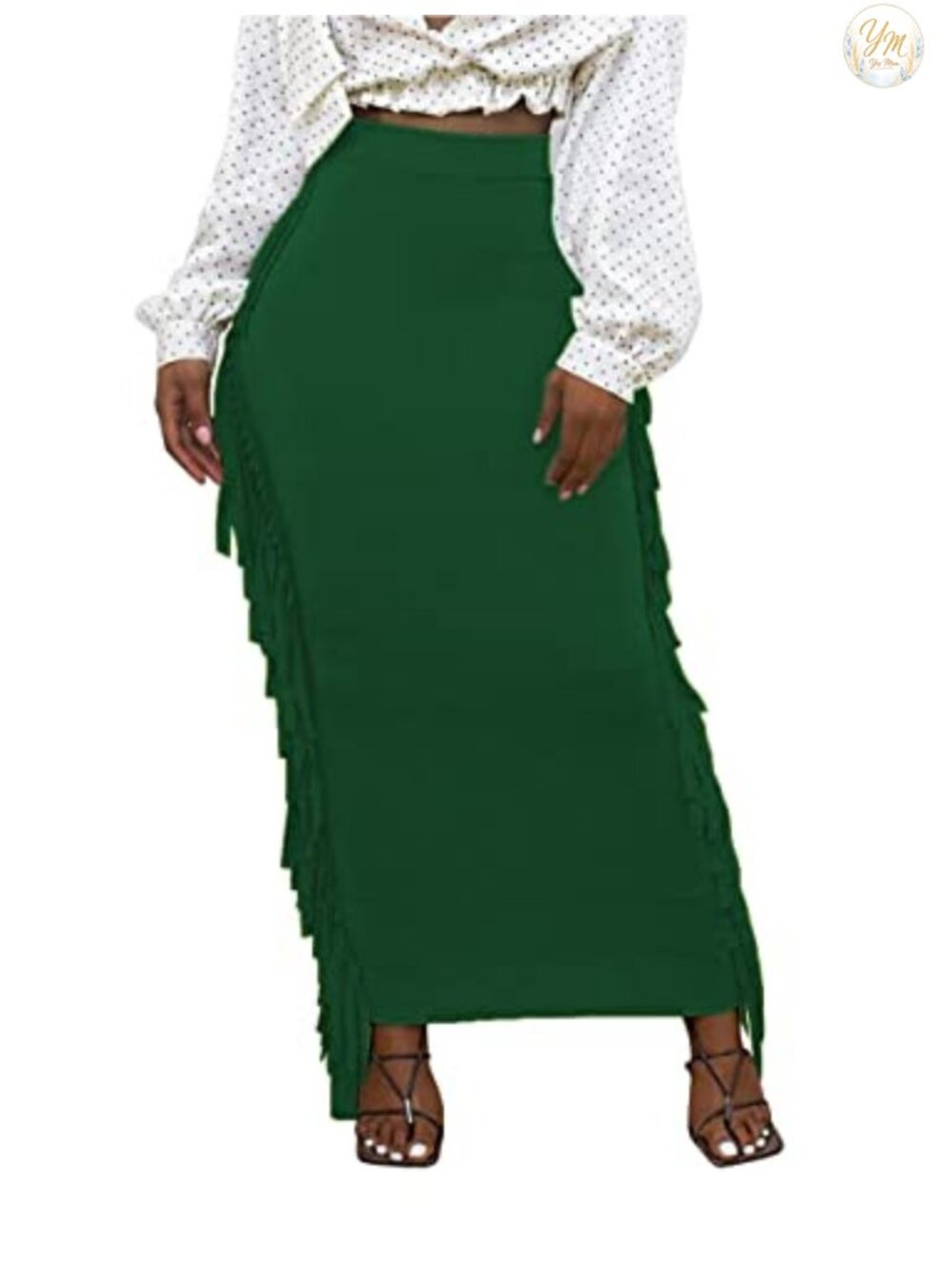 High Waist Side Fringe Maxi Pencil Skirt Stretchy Bodycon Party